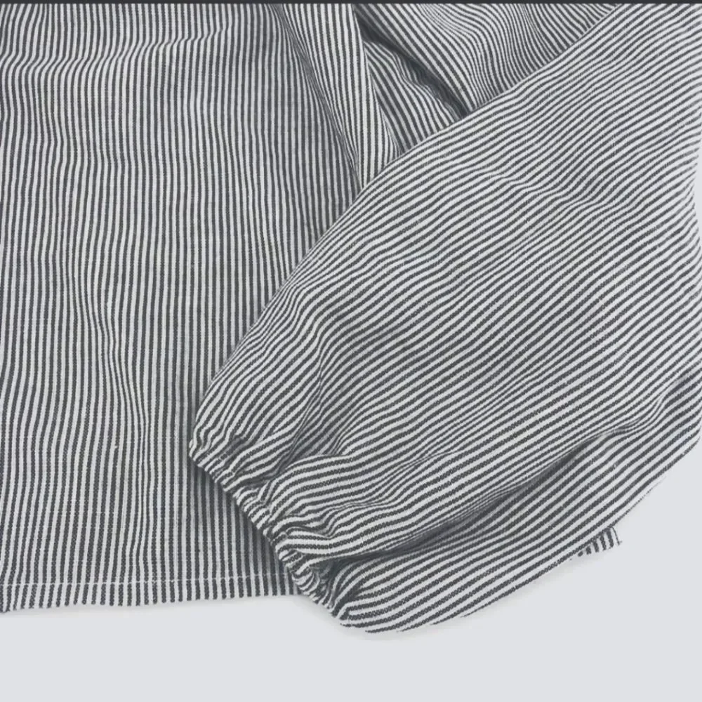 BRANDY MELVILLE THEIA Boxy Crop Peasant Top Pinstripe elastic charcoal white - Picture 9 of 14